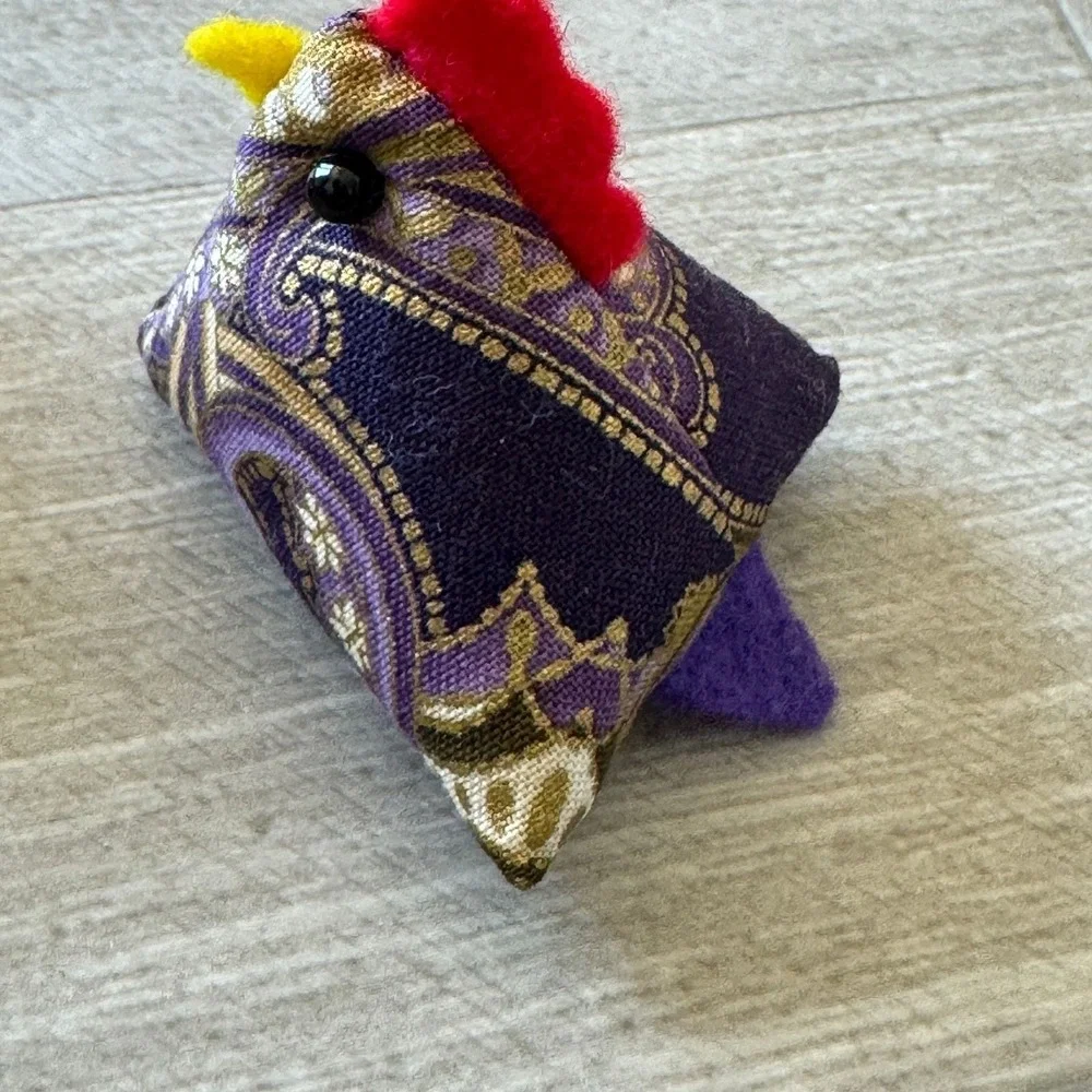 Handmade Fabric Chicken Bean Bag Set Blue Floral Purple Paisley Pattern Weights